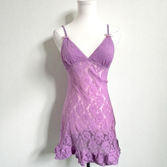 La Vie En Rose Other - Lavender Lace Fairycore Slip Top Dress • Y2K Coquette Nightgown • Sheer Floral M